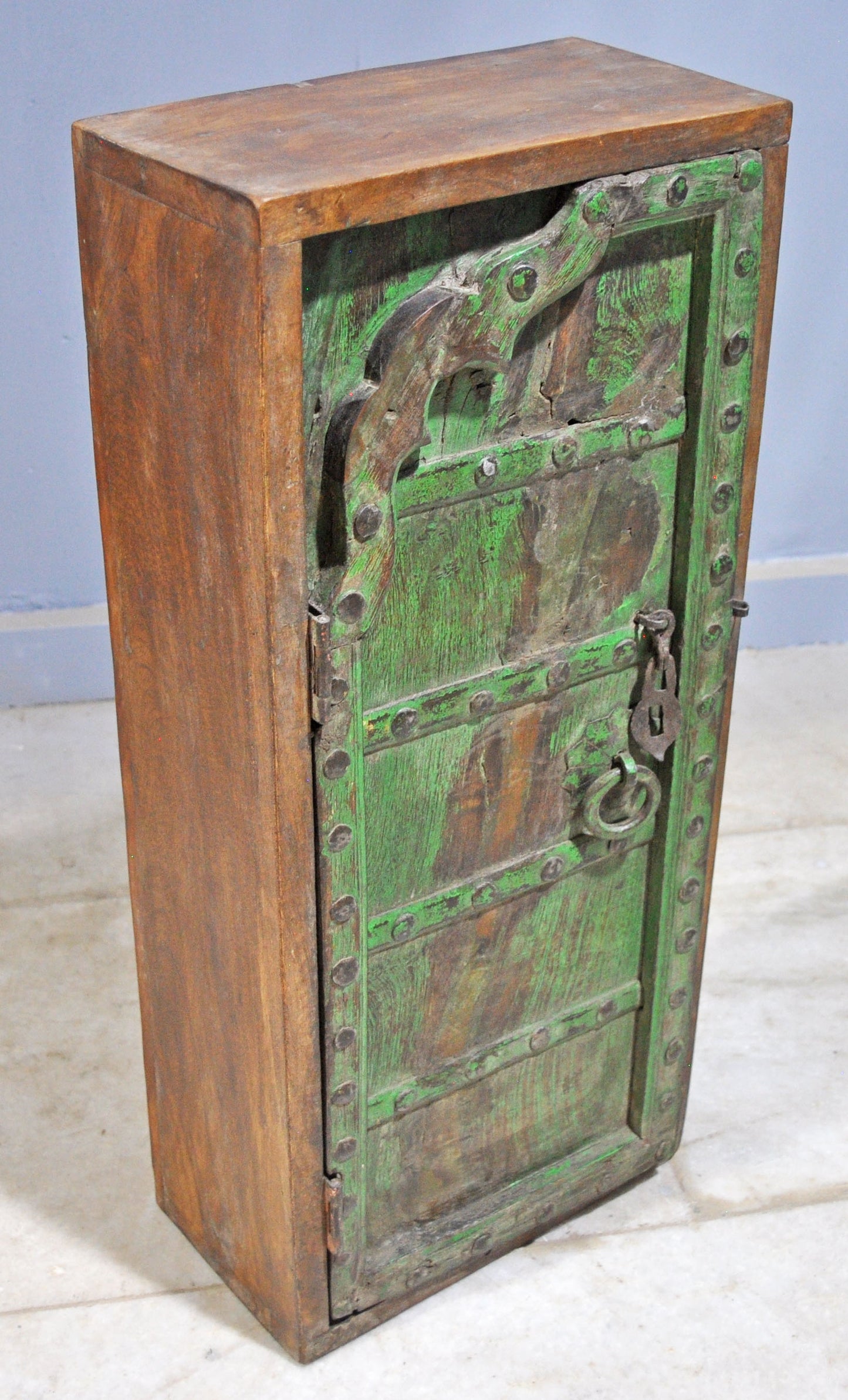 Reclaimed Wooden Wall Hanging Storage Cabinet Original Old Window Metal Fitted