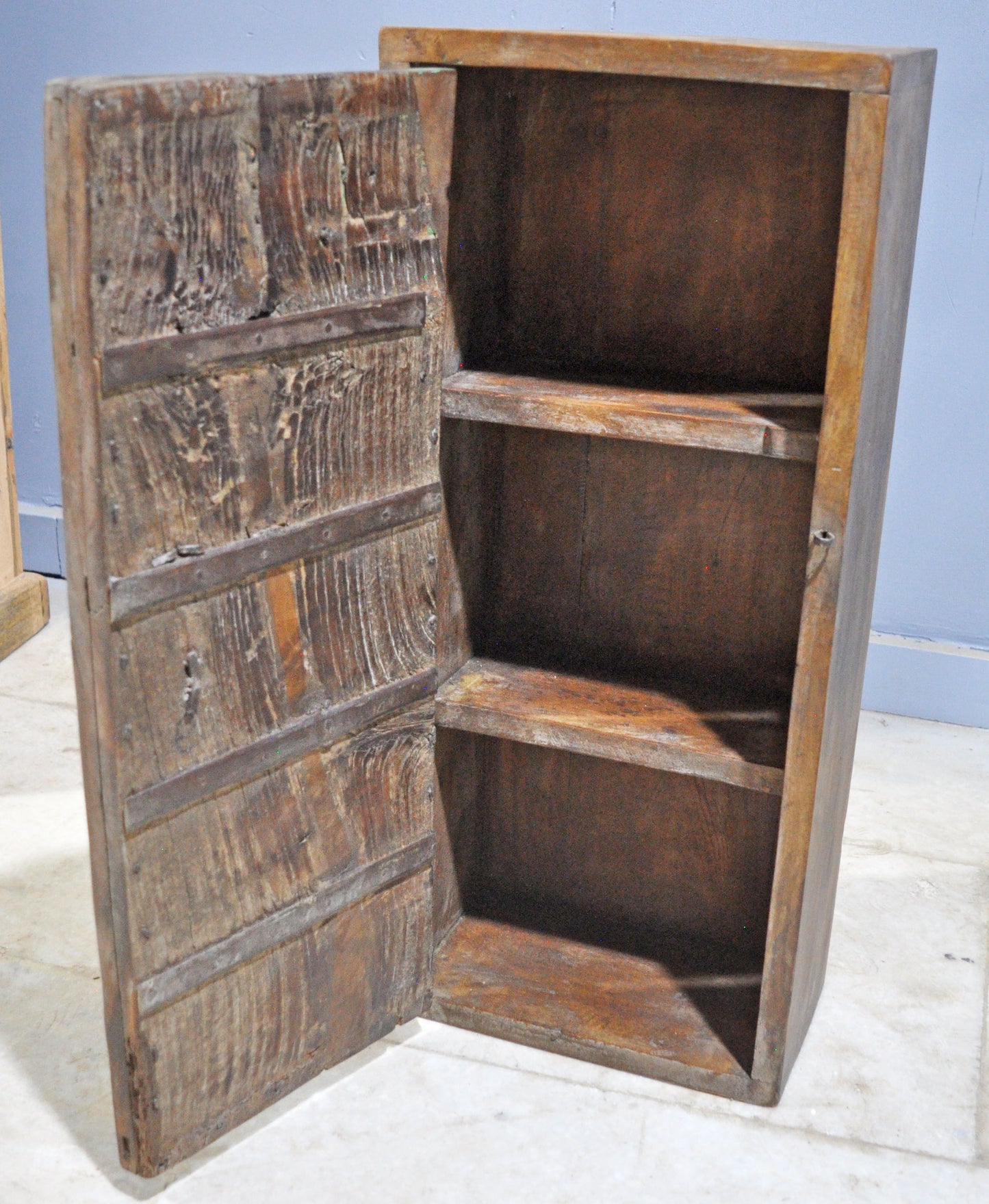 Reclaimed Wooden Wall Hanging Storage Cabinet Original Old Window Metal Fitted
