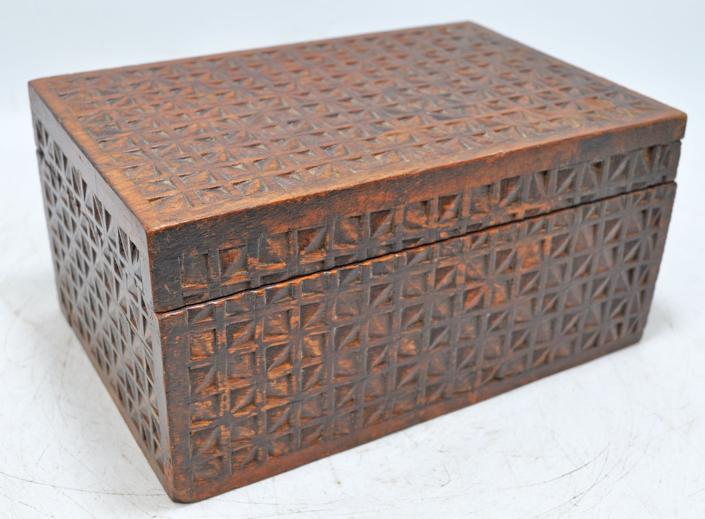Vintage Wooden Storage Box Original Old Hand Crafted Carved