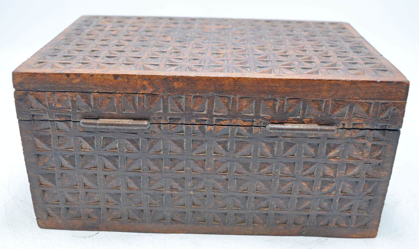Vintage Wooden Storage Box Original Old Hand Crafted Carved