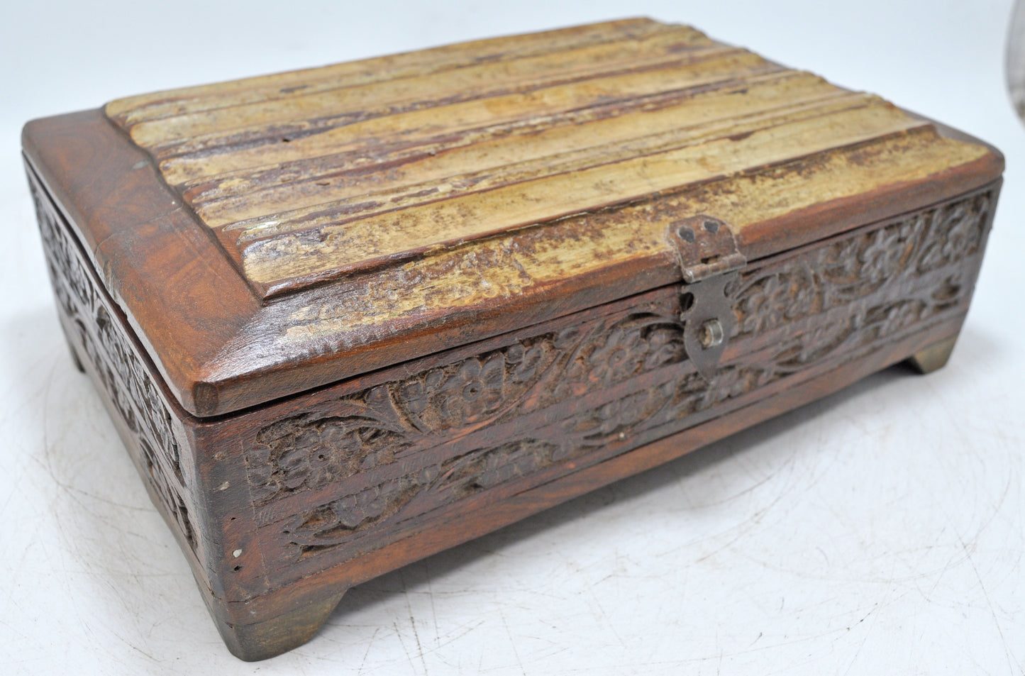Vintage Wooden Small Storage Box Original Old Hand Crafted Painted Carved