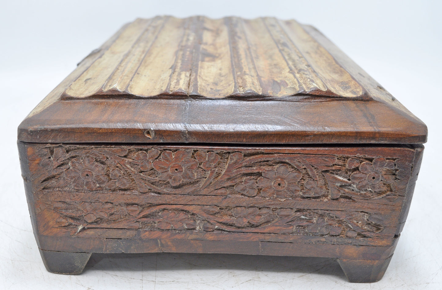 Vintage Wooden Small Storage Box Original Old Hand Crafted Painted Carved