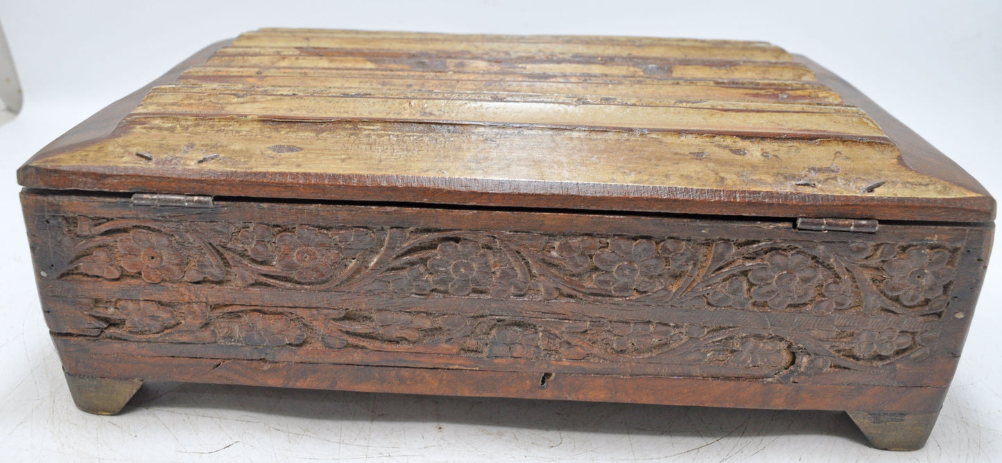 Vintage Wooden Small Storage Box Original Old Hand Crafted Painted Carved