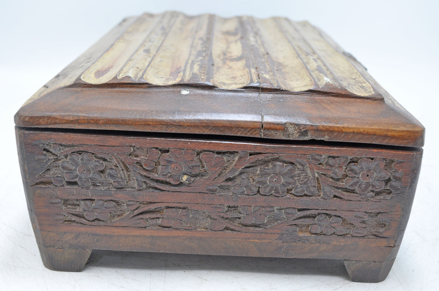 Vintage Wooden Small Storage Box Original Old Hand Crafted Painted Carved