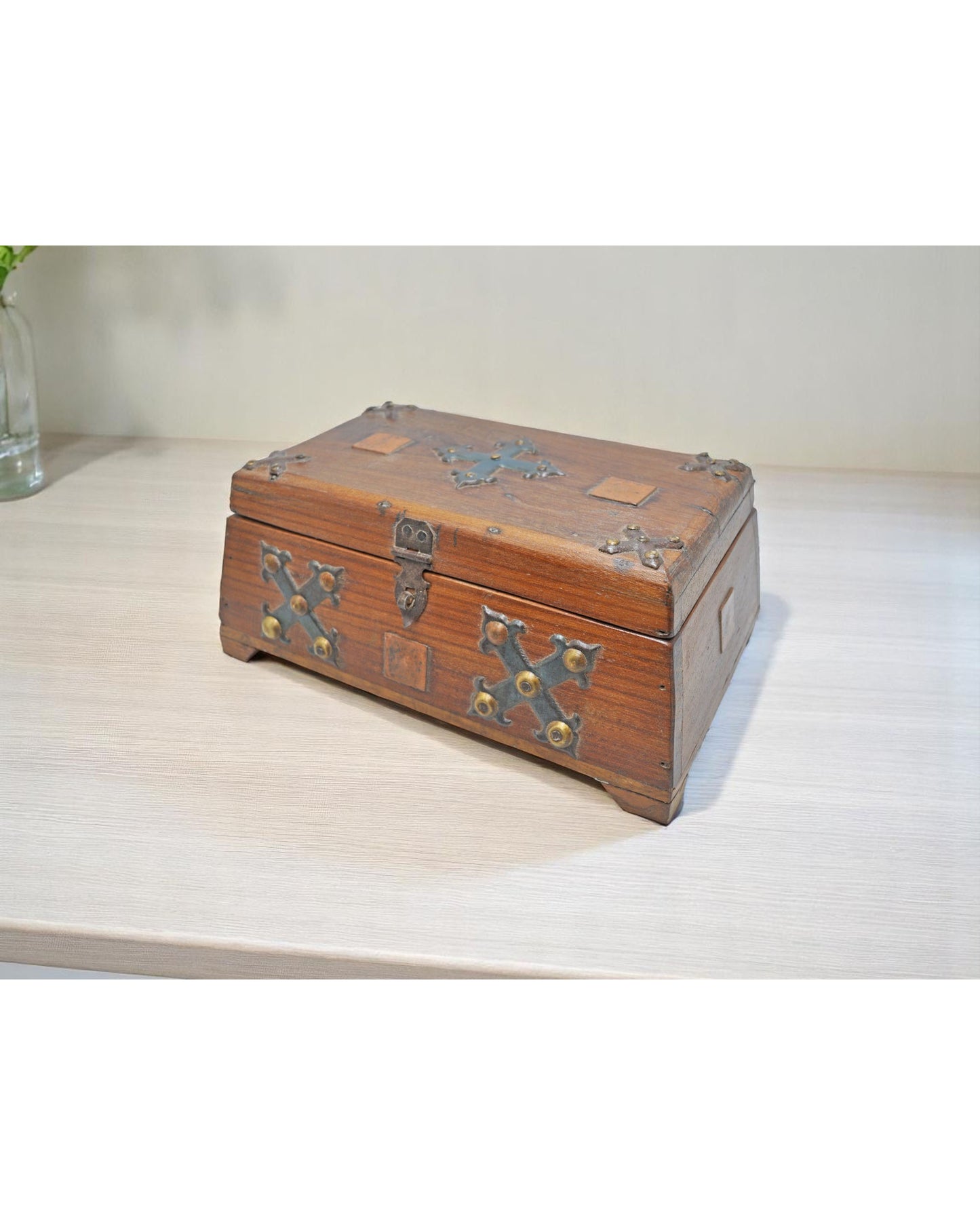 Vintage Wooden Storage Chest Box Original Old Hand Crafted Metal Fitted