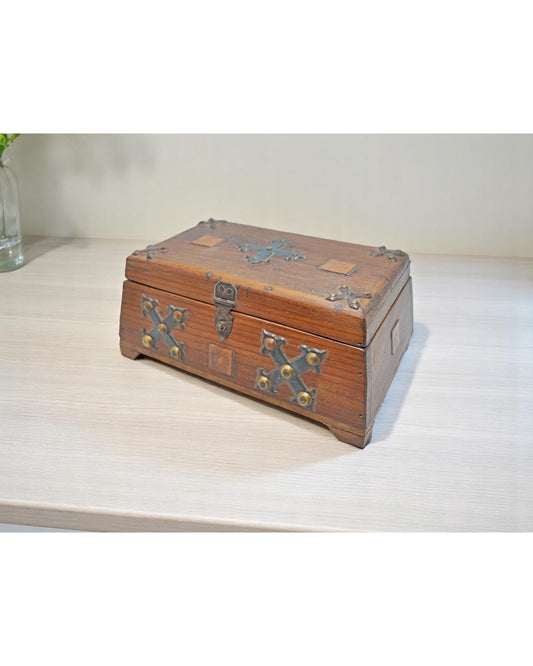 Vintage Wooden Storage Chest Box Original Old Hand Crafted Metal Fitted