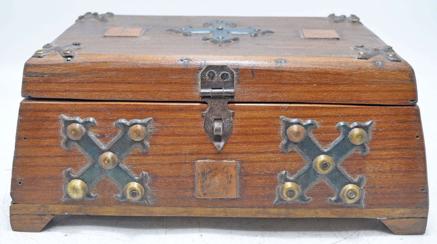 Vintage Wooden Storage Chest Box Original Old Hand Crafted Metal Fitted