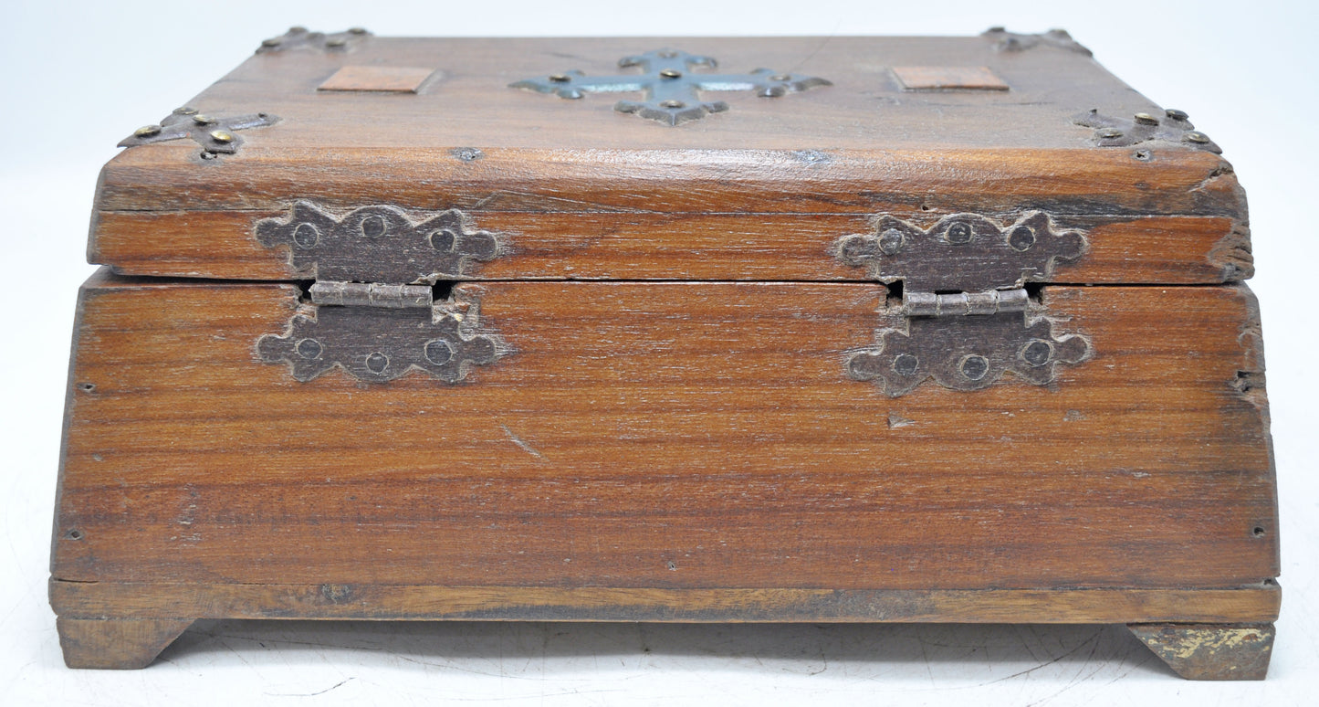 Vintage Wooden Storage Chest Box Original Old Hand Crafted Metal Fitted