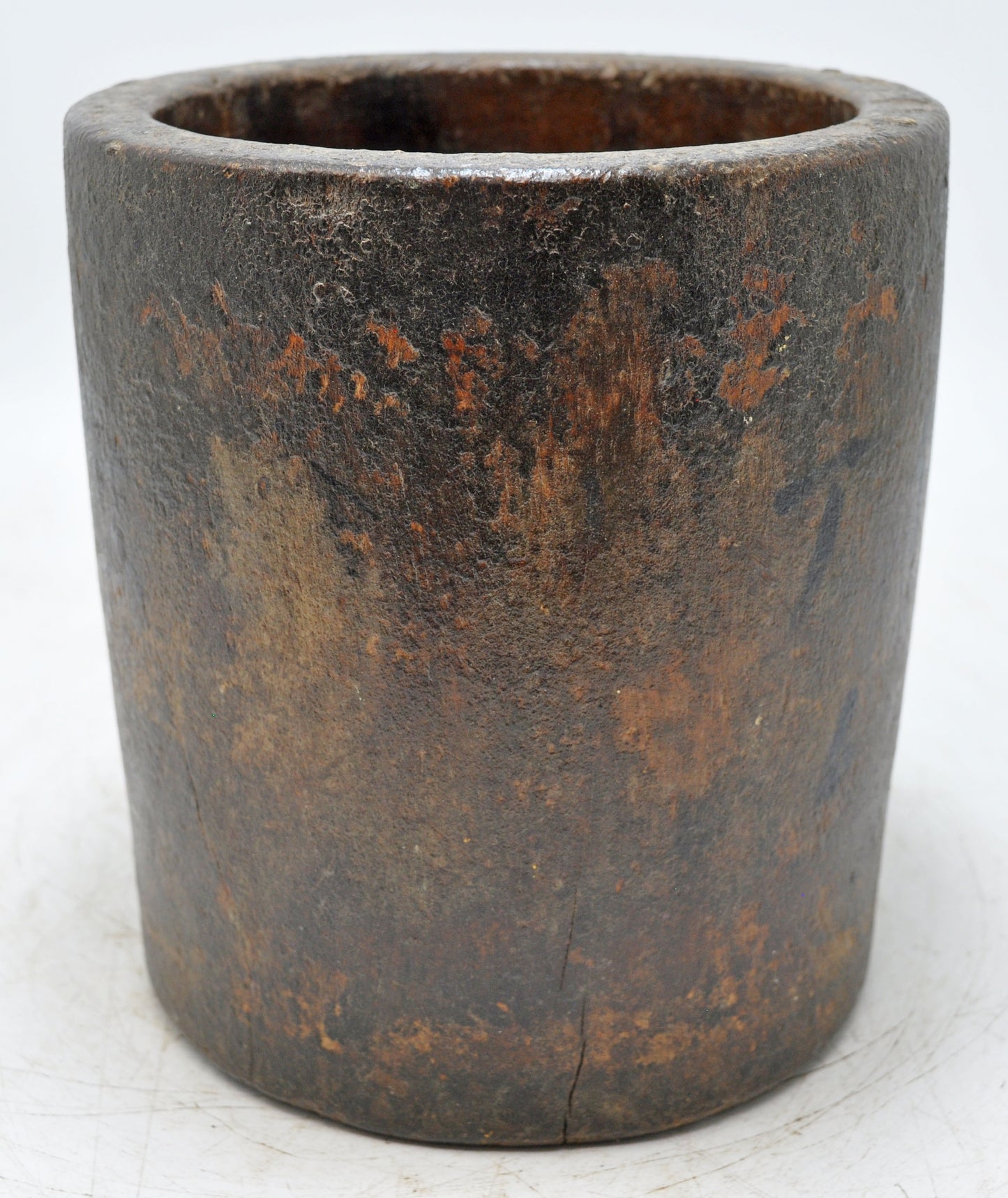 Antique Wooden Round Grain Measurement Pot Original Old Hand Carved