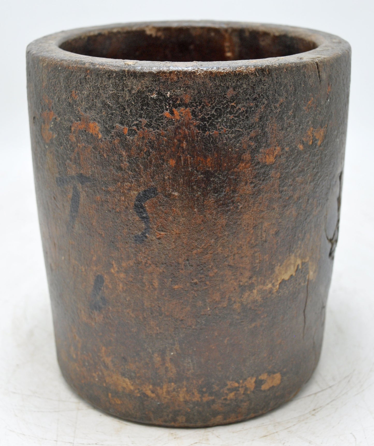 Antique Wooden Round Grain Measurement Pot Original Old Hand Carved