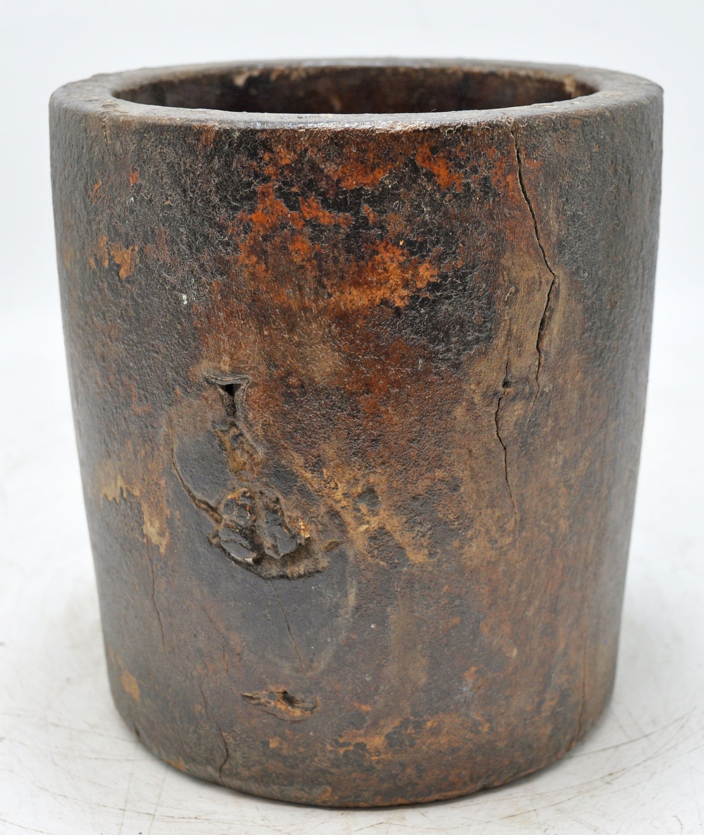 Antique Wooden Round Grain Measurement Pot Original Old Hand Carved