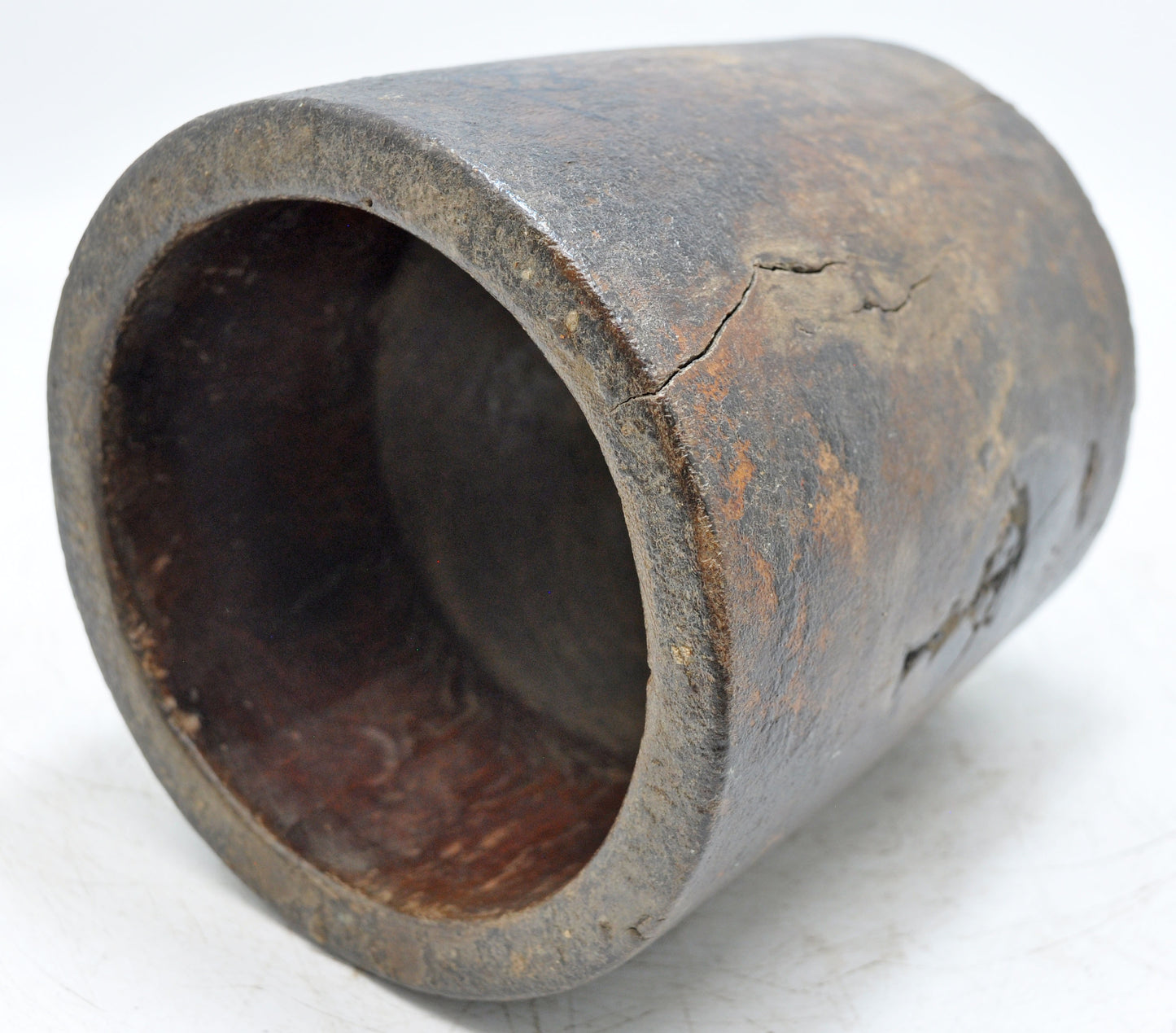 Antique Wooden Round Grain Measurement Pot Original Old Hand Carved