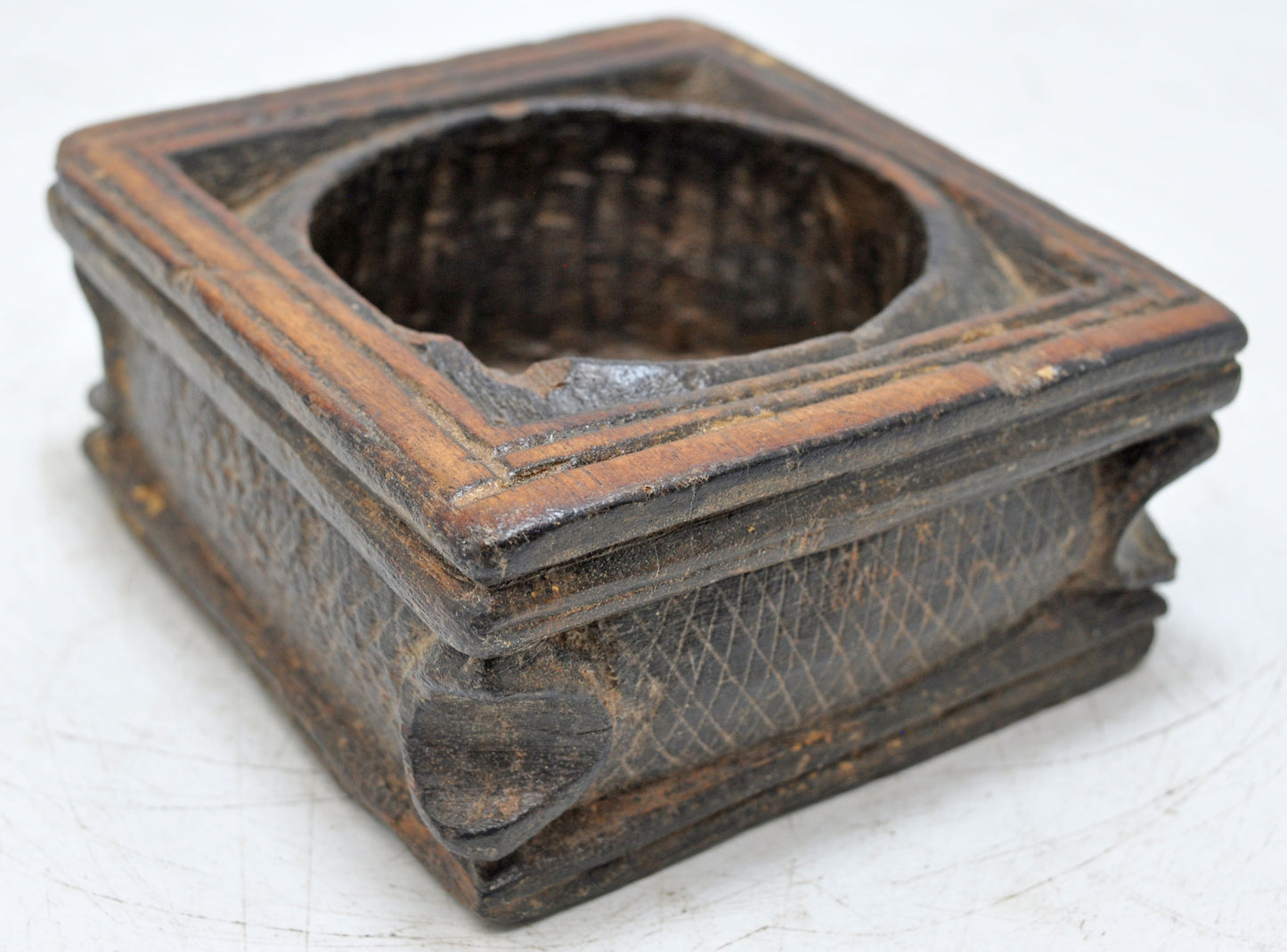 Antique Wooden Kitchenware Salt Spice Bowl Original Old Hand Carved