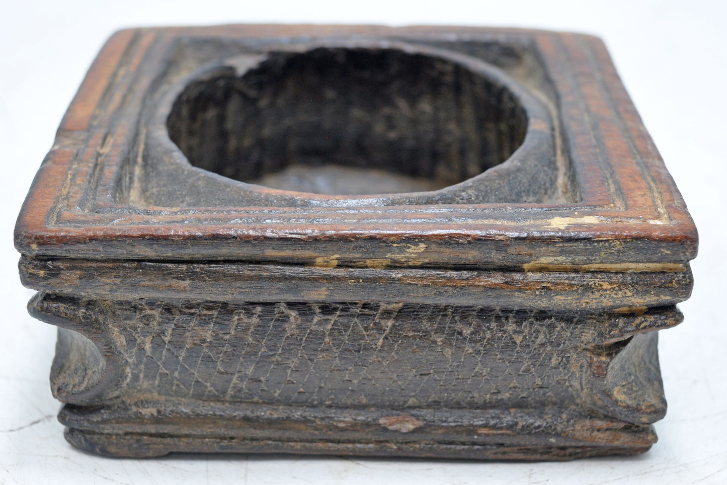 Antique Wooden Kitchenware Salt Spice Bowl Original Old Hand Carved