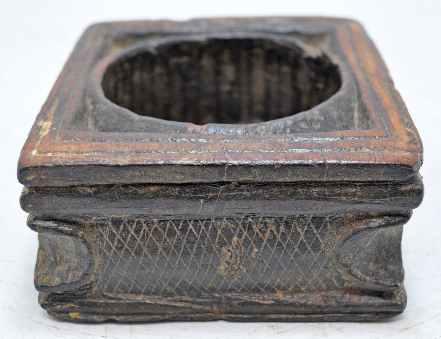 Antique Wooden Kitchenware Salt Spice Bowl Original Old Hand Carved