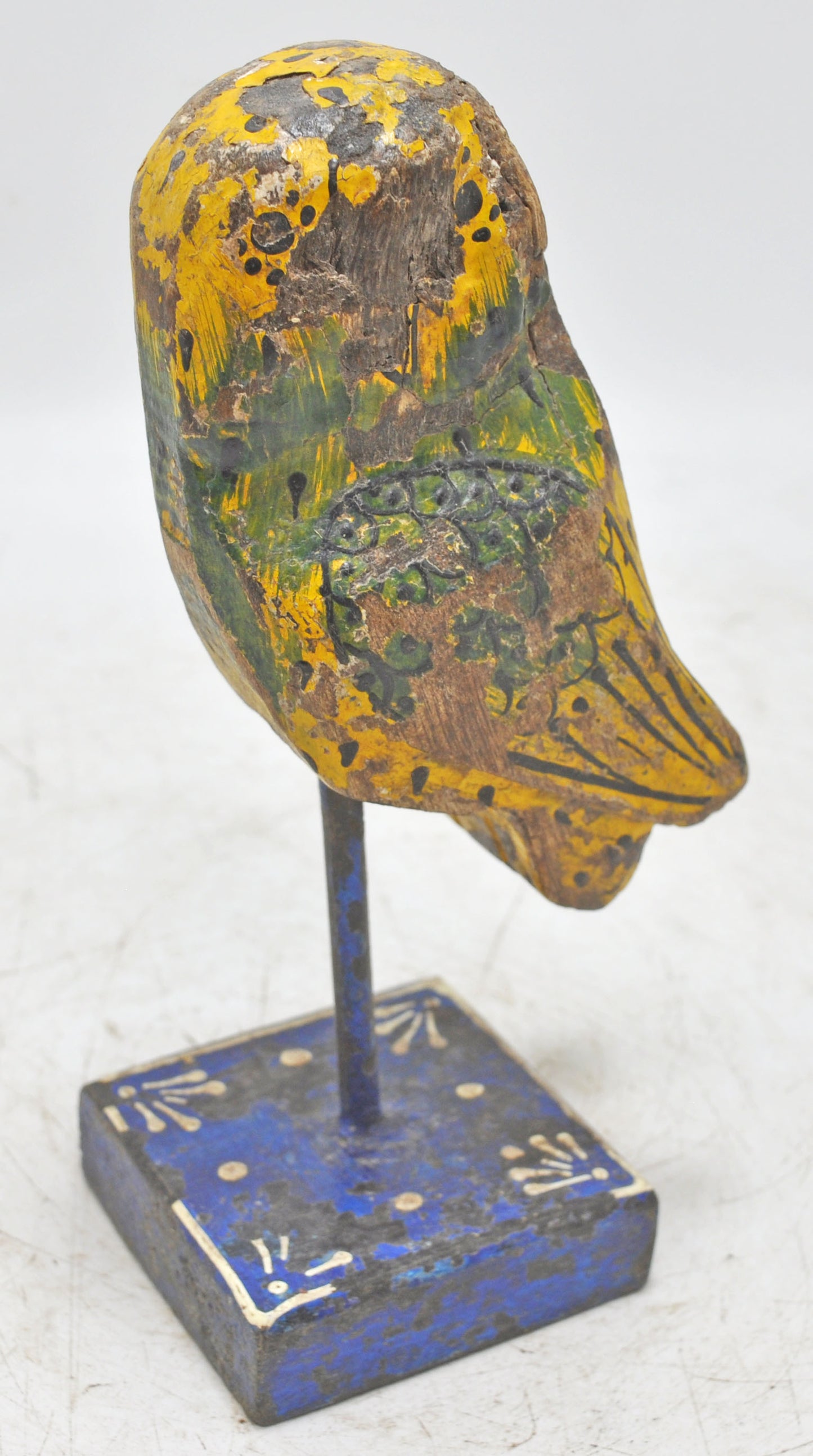 Vintage Wooden Owl Figurine on Stand Original Old Hand Carved Painted