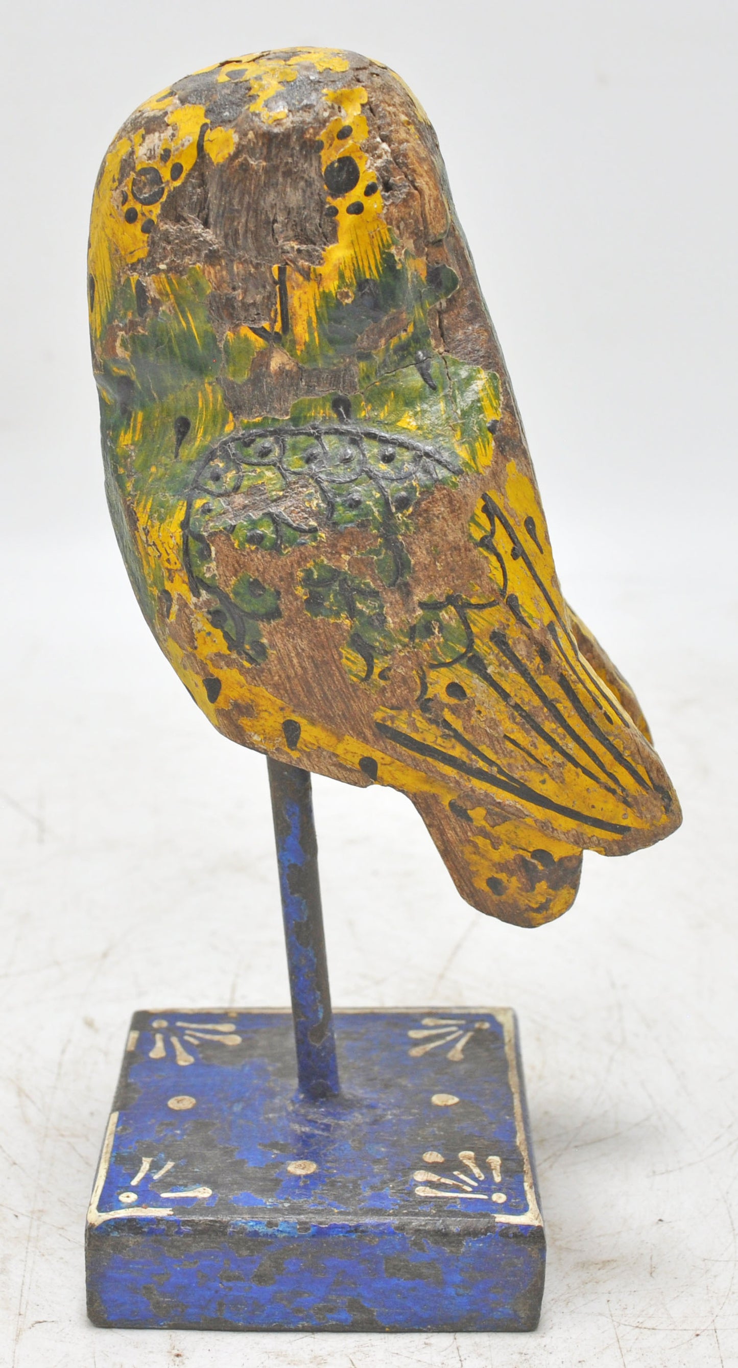 Vintage Wooden Owl Figurine on Stand Original Old Hand Carved Painted