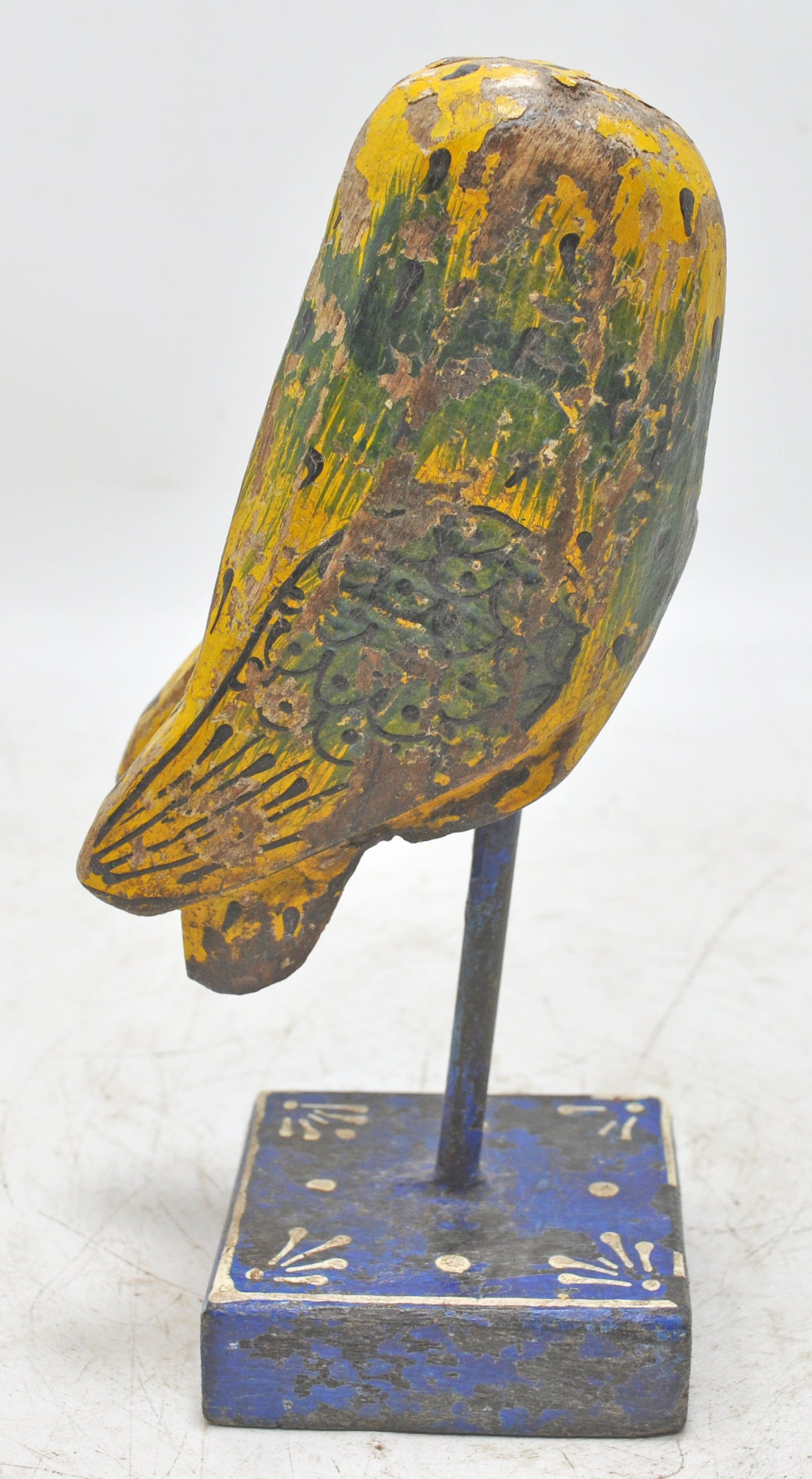 Vintage Wooden Owl Figurine on Stand Original Old Hand Carved Painted