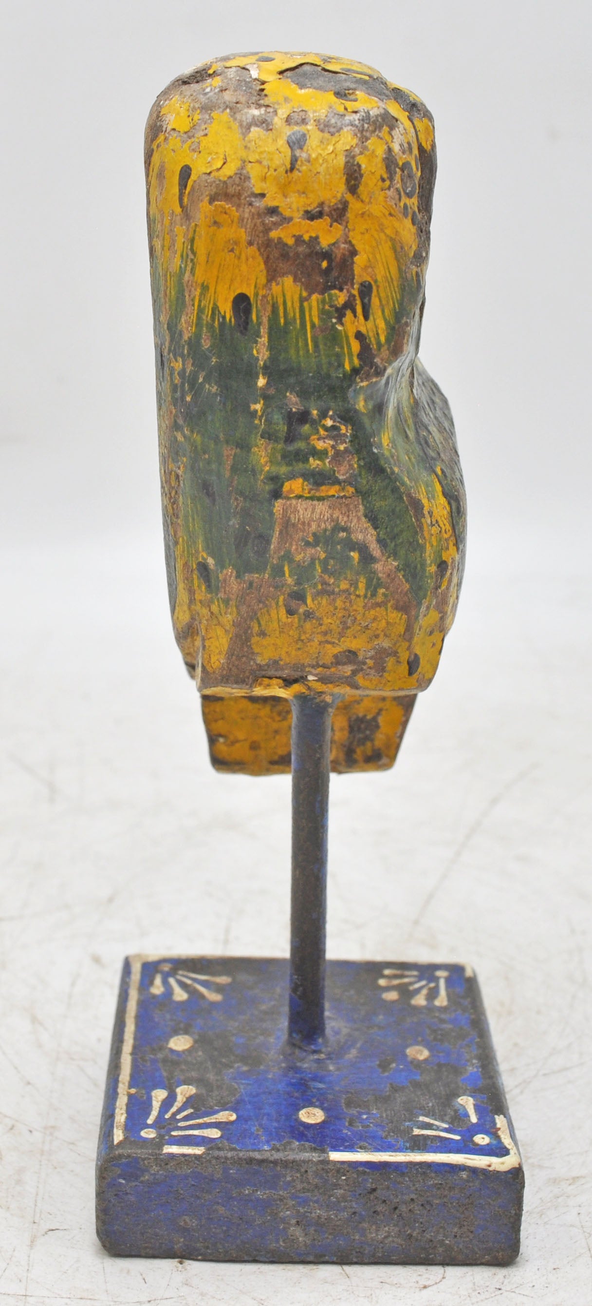Vintage Wooden Owl Figurine on Stand Original Old Hand Carved Painted