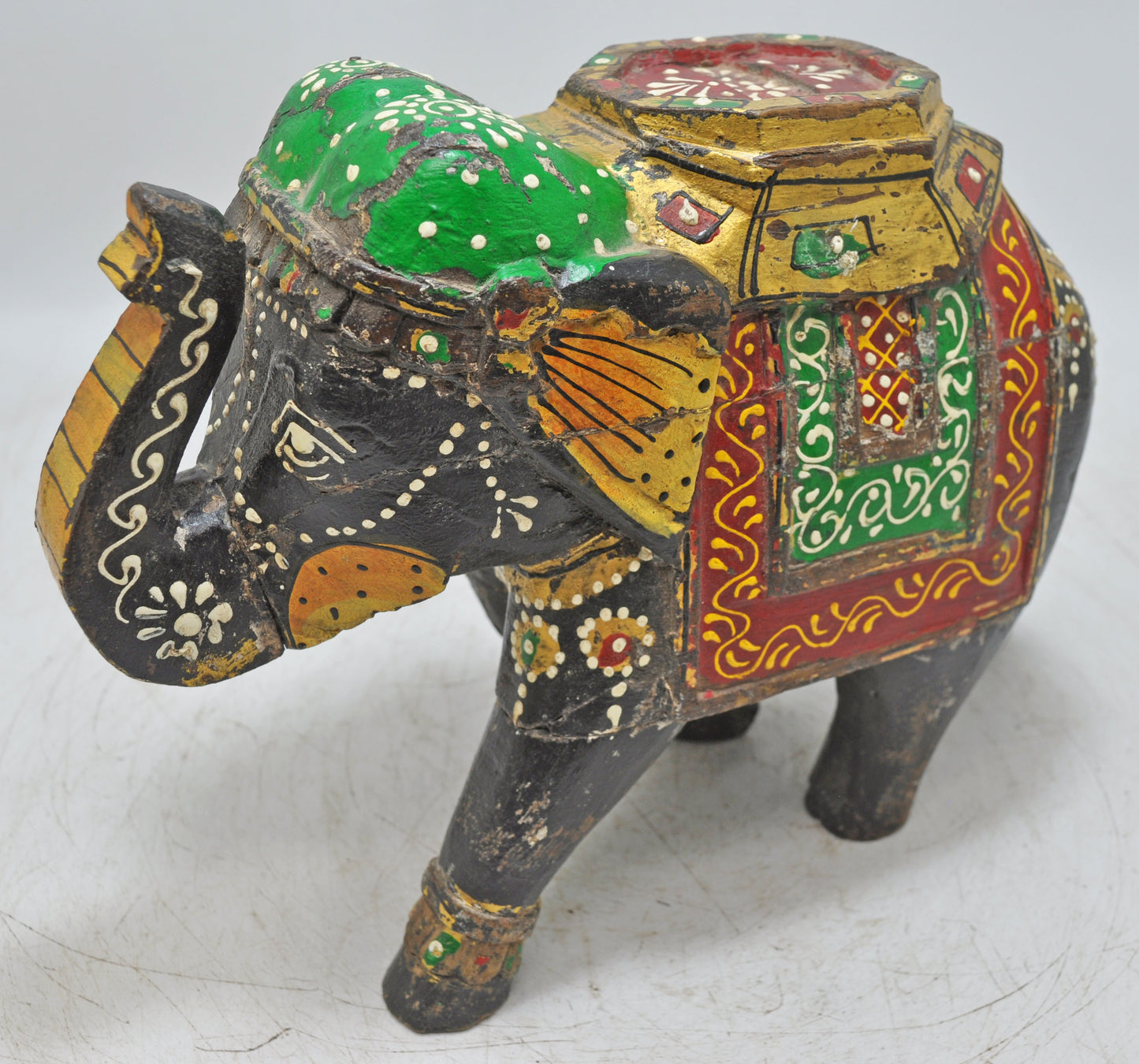 Vintage Wooden Elephant Figurine Original Old Hand Carved Painted