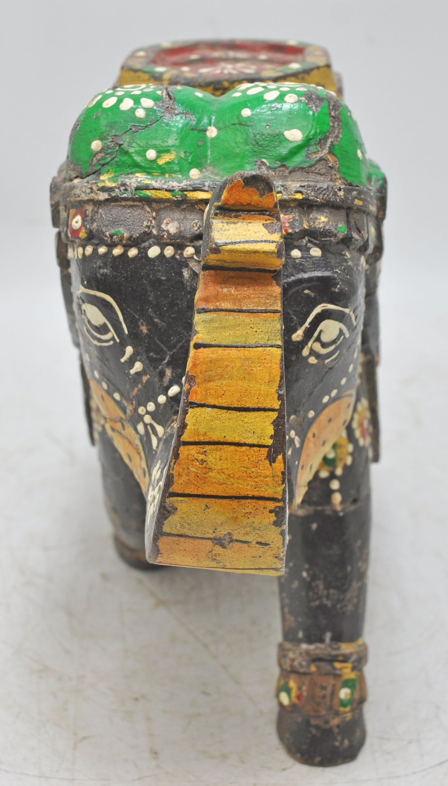 Vintage Wooden Elephant Figurine Original Old Hand Carved Painted