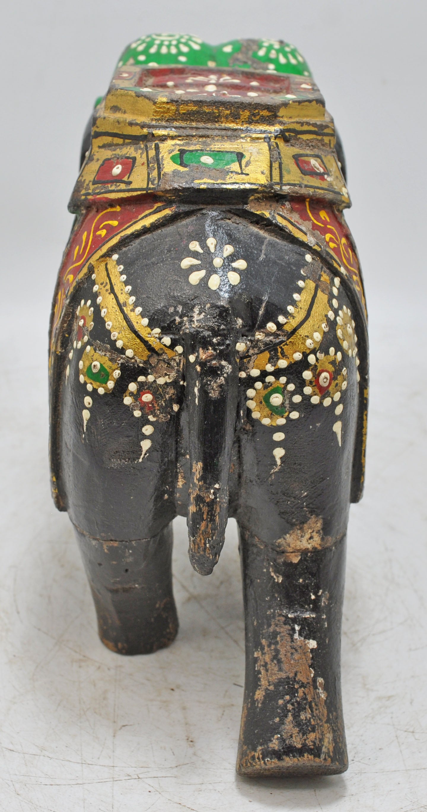 Vintage Wooden Elephant Figurine Original Old Hand Carved Painted