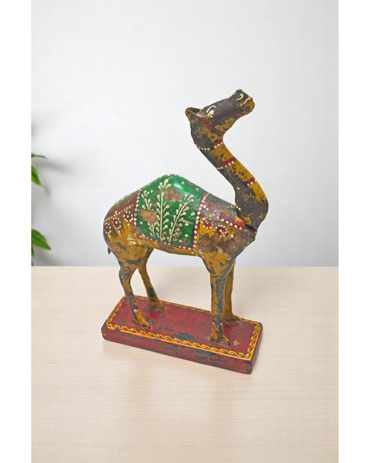 Vintage Wooden Camel Figurine Original Old Hand Carved Painted