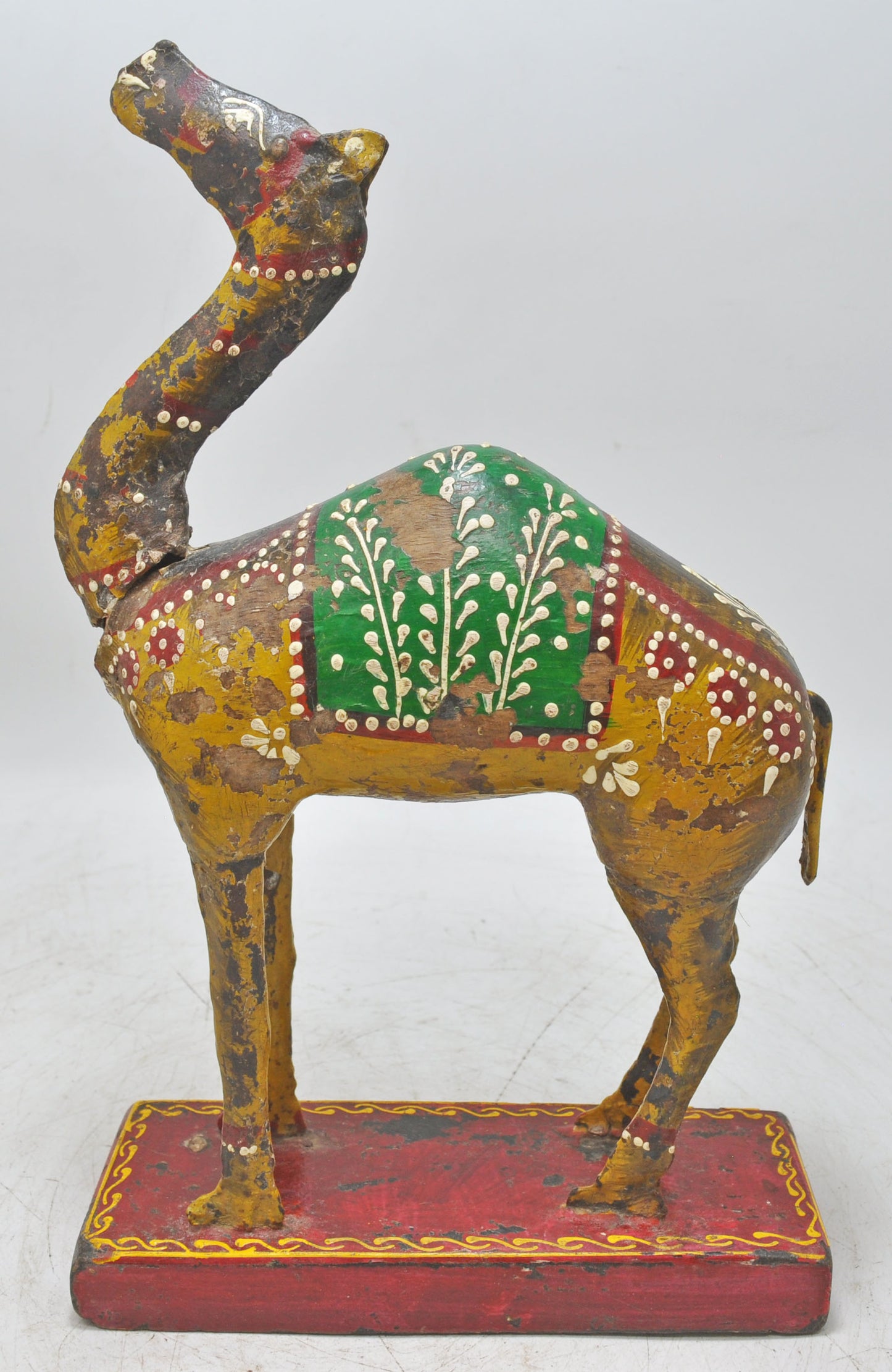 Vintage Wooden Camel Figurine Original Old Hand Carved Painted