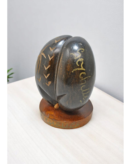 Vintage Wooden Decorative Seychelles Coconut Figurine Original Old Hand Carved
