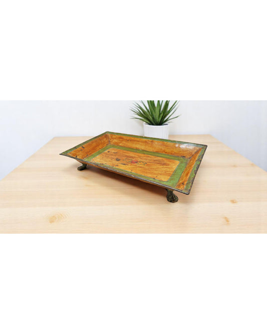 Vintage Iron Decorative Tray Original Old Hand Crafted Painted