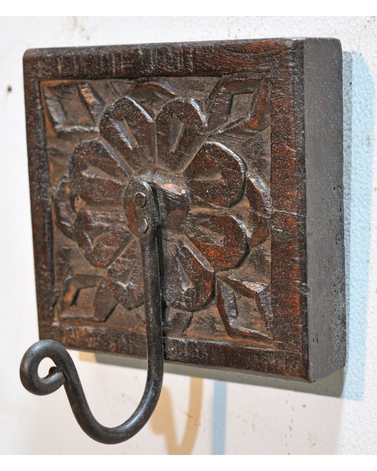 Antique Wooden Wall Décor 1 Hook Hanger Original Old Hand Carved