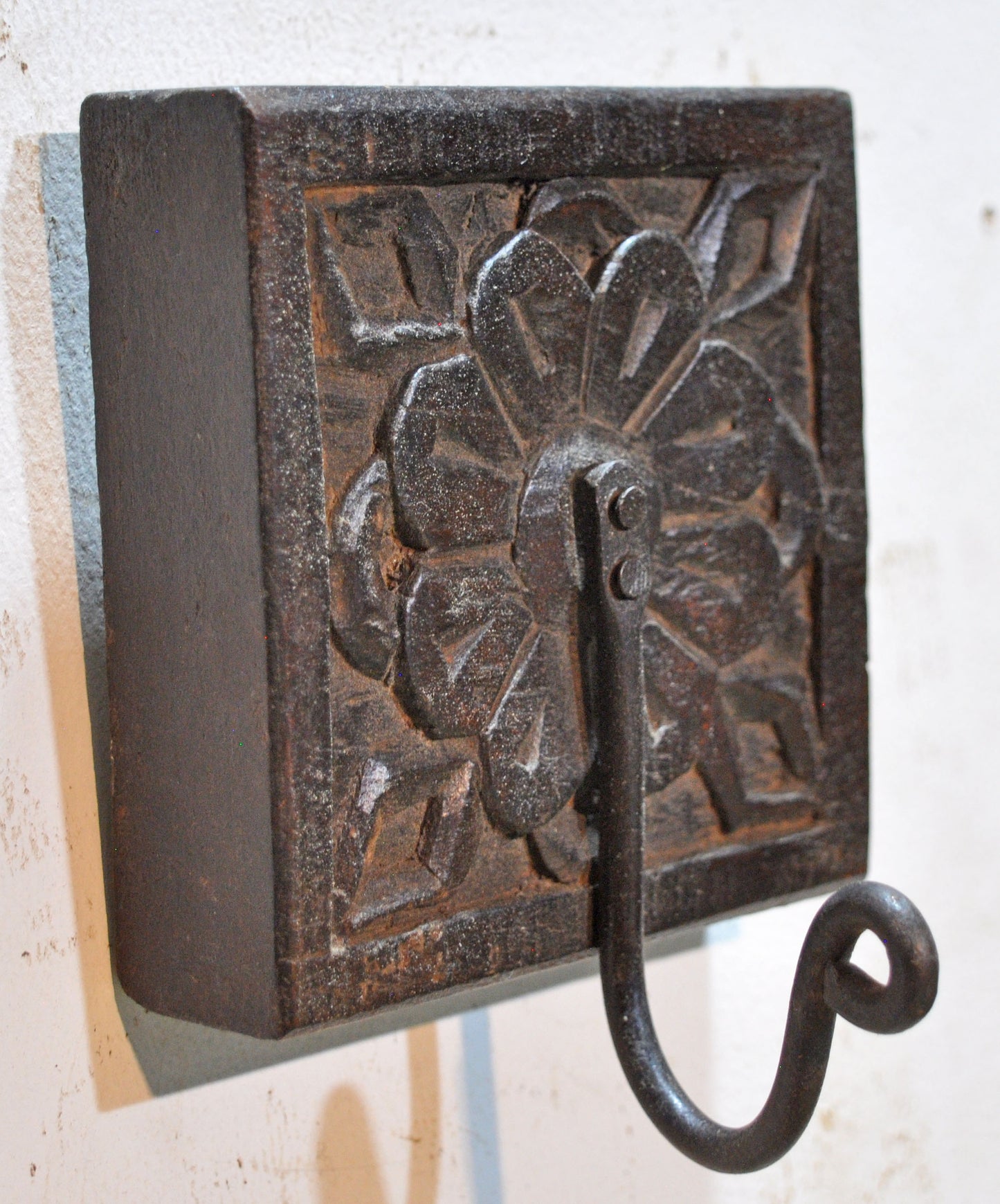 Antique Wooden Wall Décor 1 Hook Hanger Original Old Hand Carved