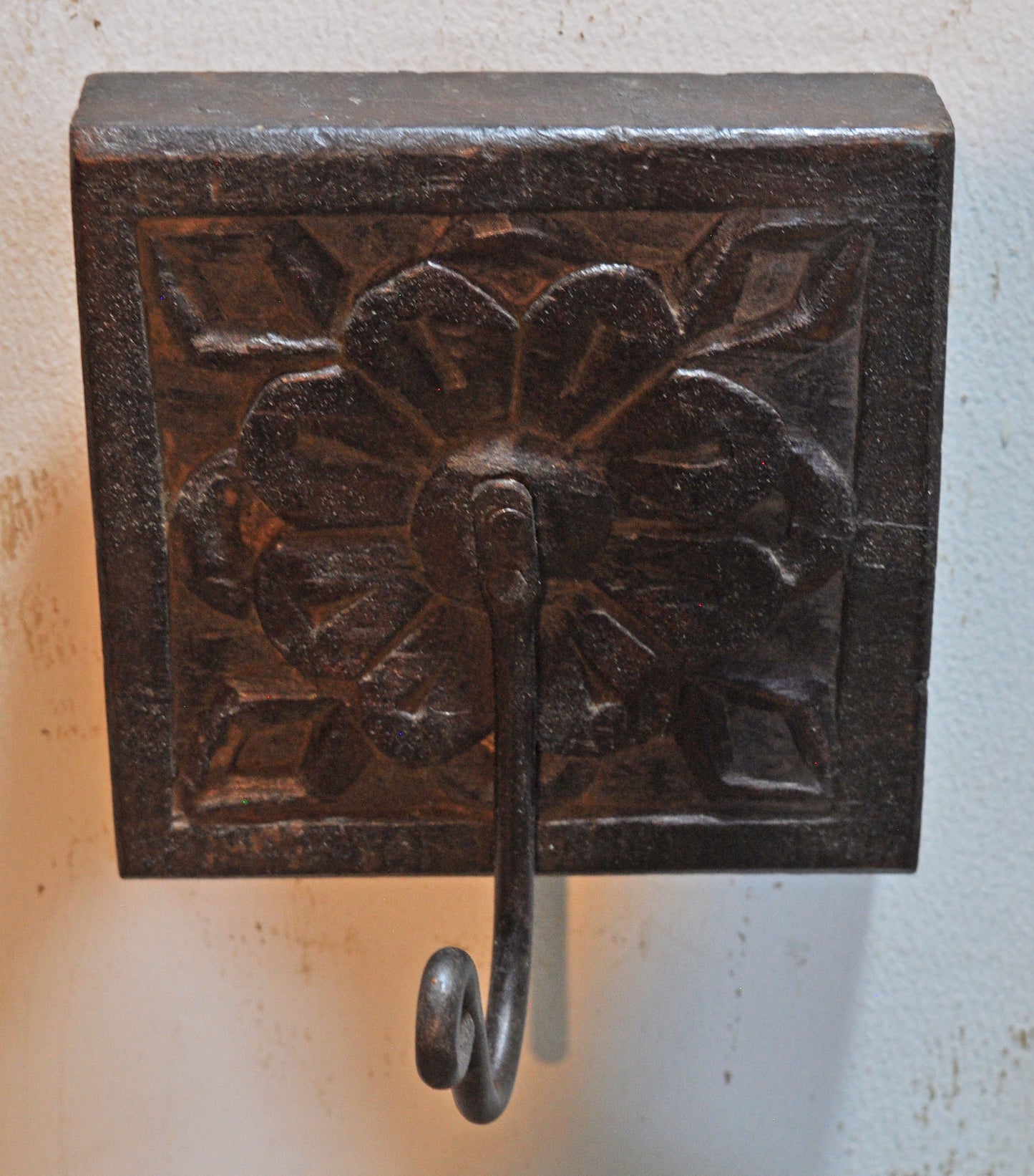 Antique Wooden Wall Décor 1 Hook Hanger Original Old Hand Carved
