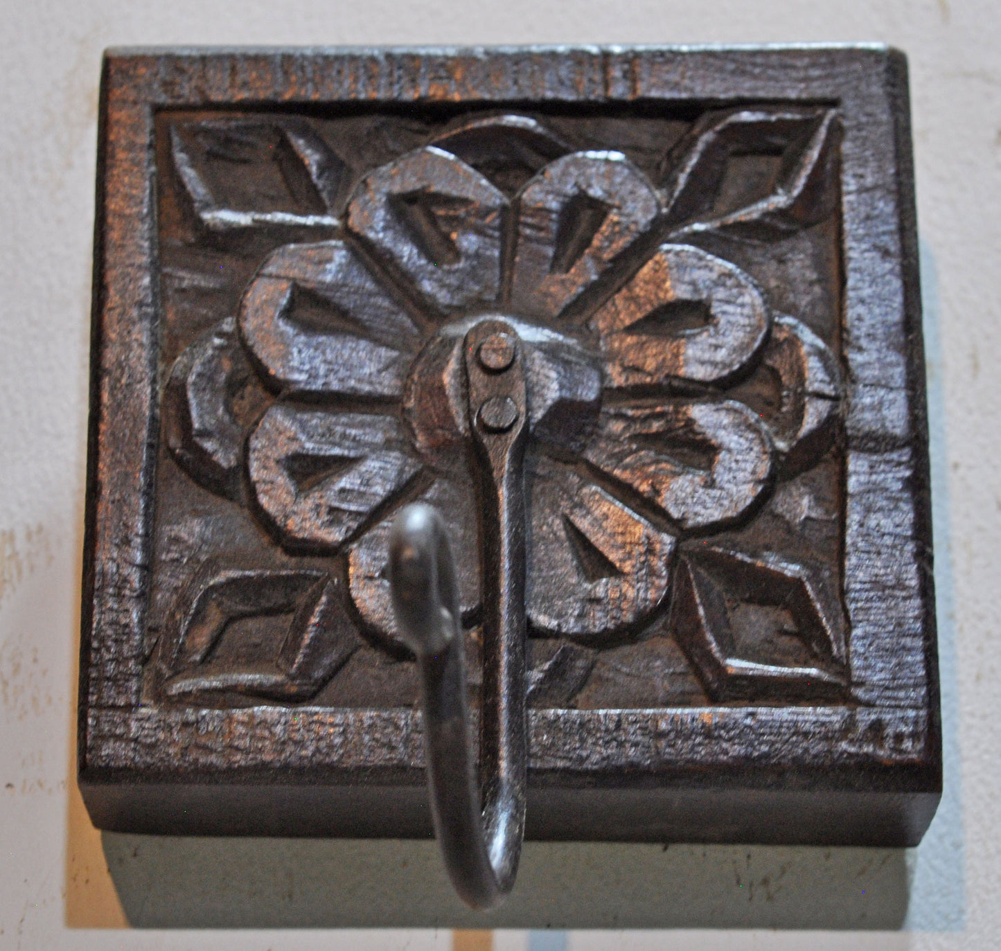 Antique Wooden Wall Décor 1 Hook Hanger Original Old Hand Carved
