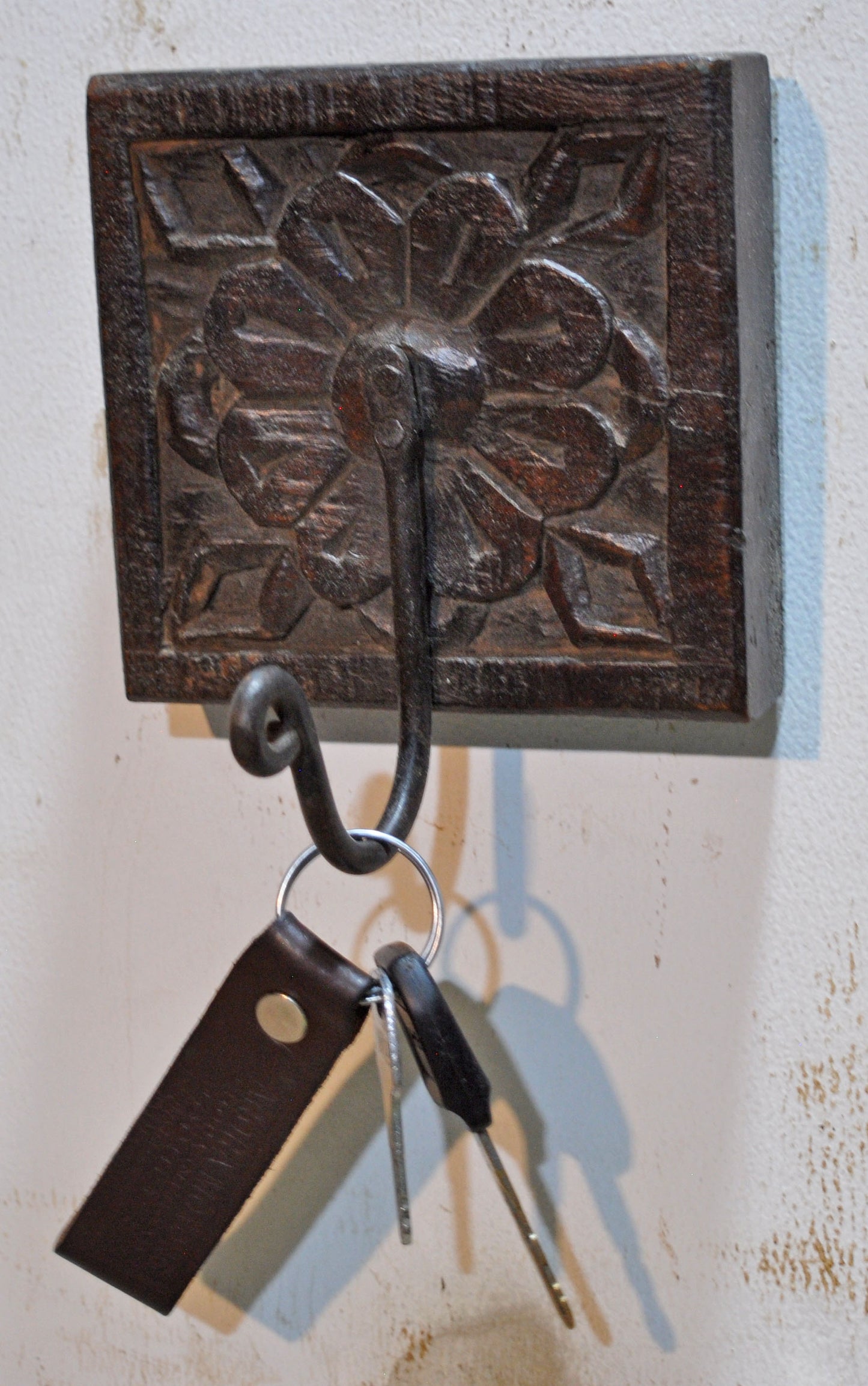 Antique Wooden Wall Décor 1 Hook Hanger Original Old Hand Carved