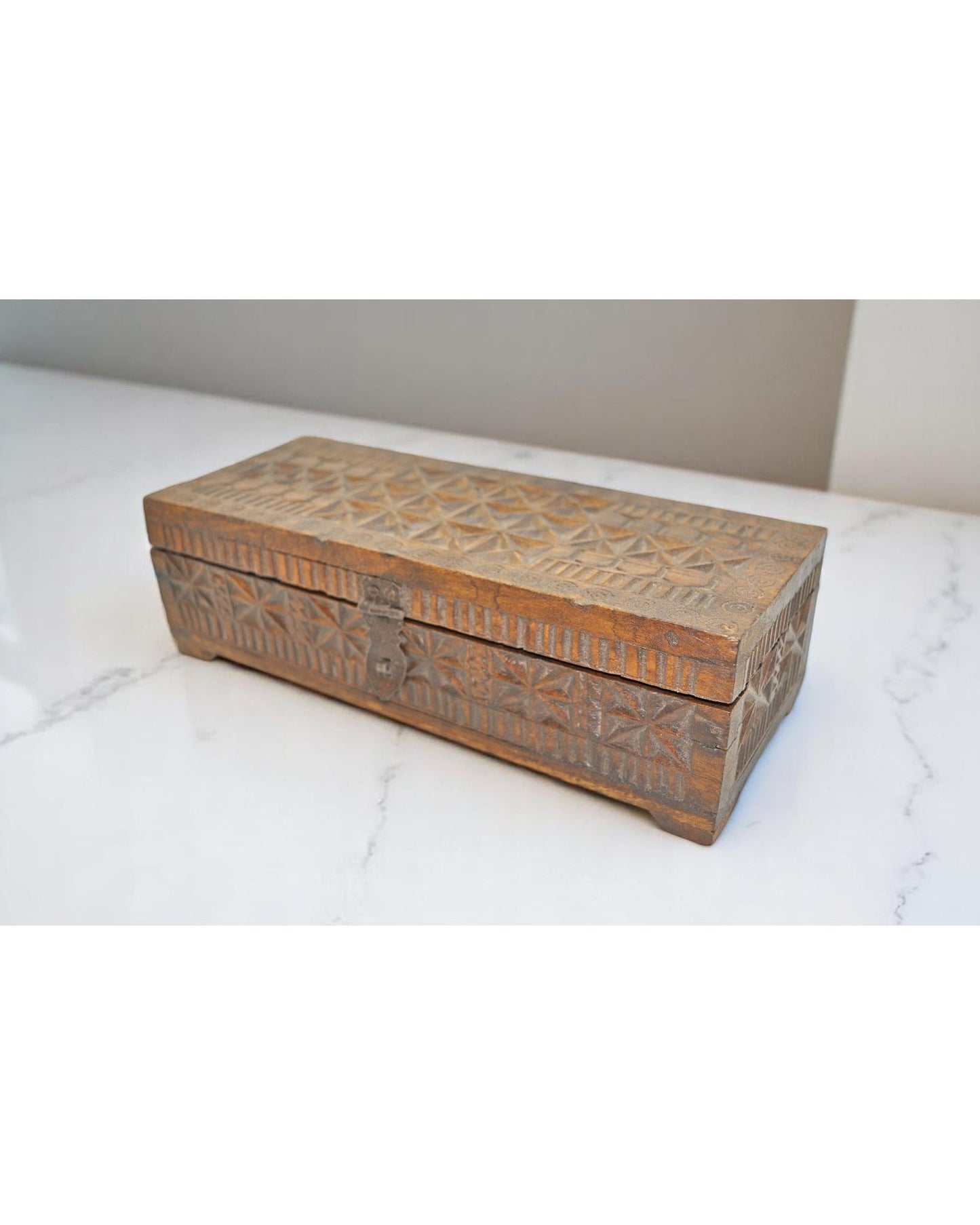 Vintage Wooden Storage Box Original Old Hand Crafted Carved