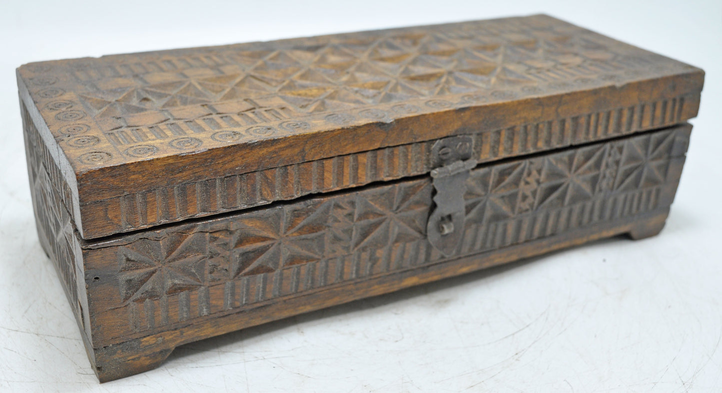 Vintage Wooden Storage Box Original Old Hand Crafted Carved
