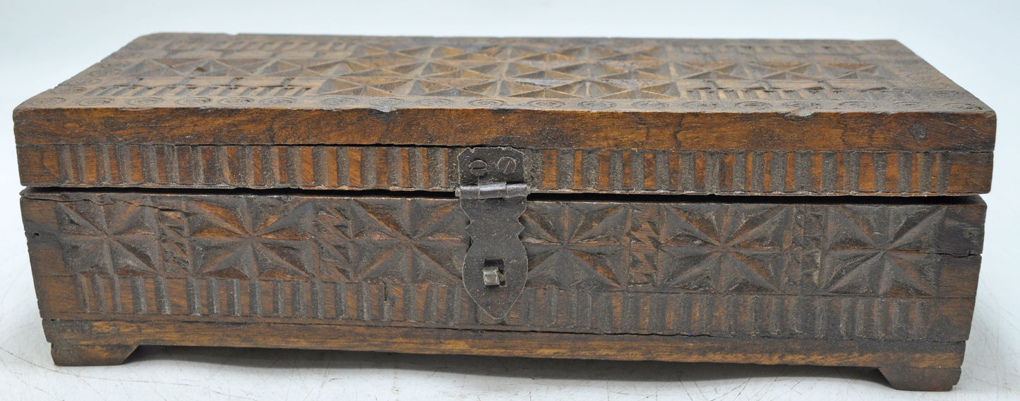 Vintage Wooden Storage Box Original Old Hand Crafted Carved