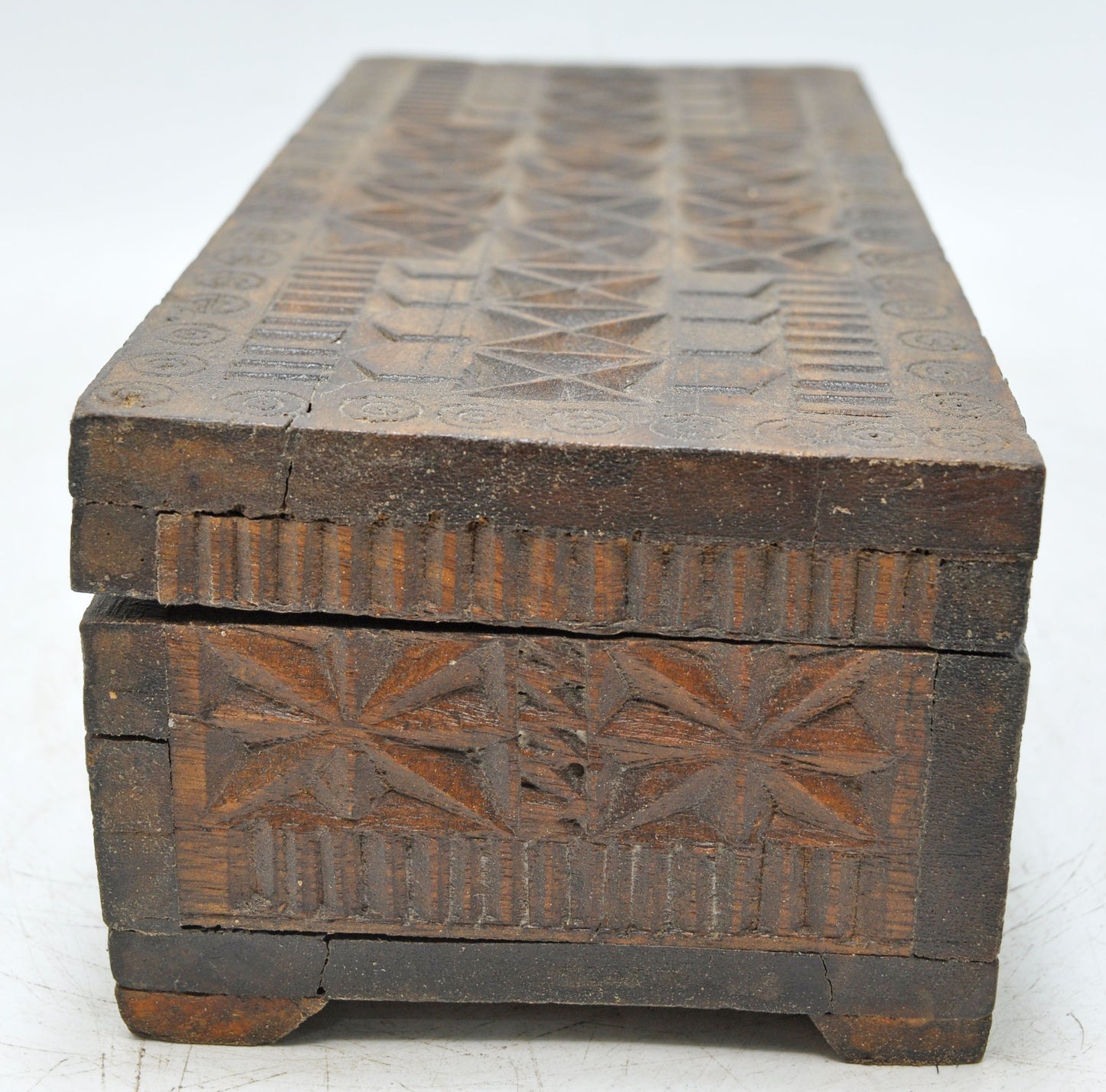 Vintage Wooden Storage Box Original Old Hand Crafted Carved