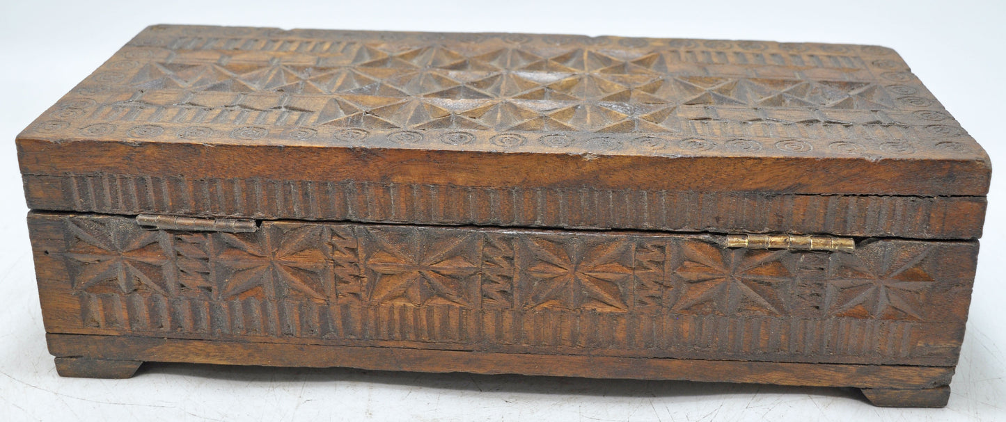 Vintage Wooden Storage Box Original Old Hand Crafted Carved