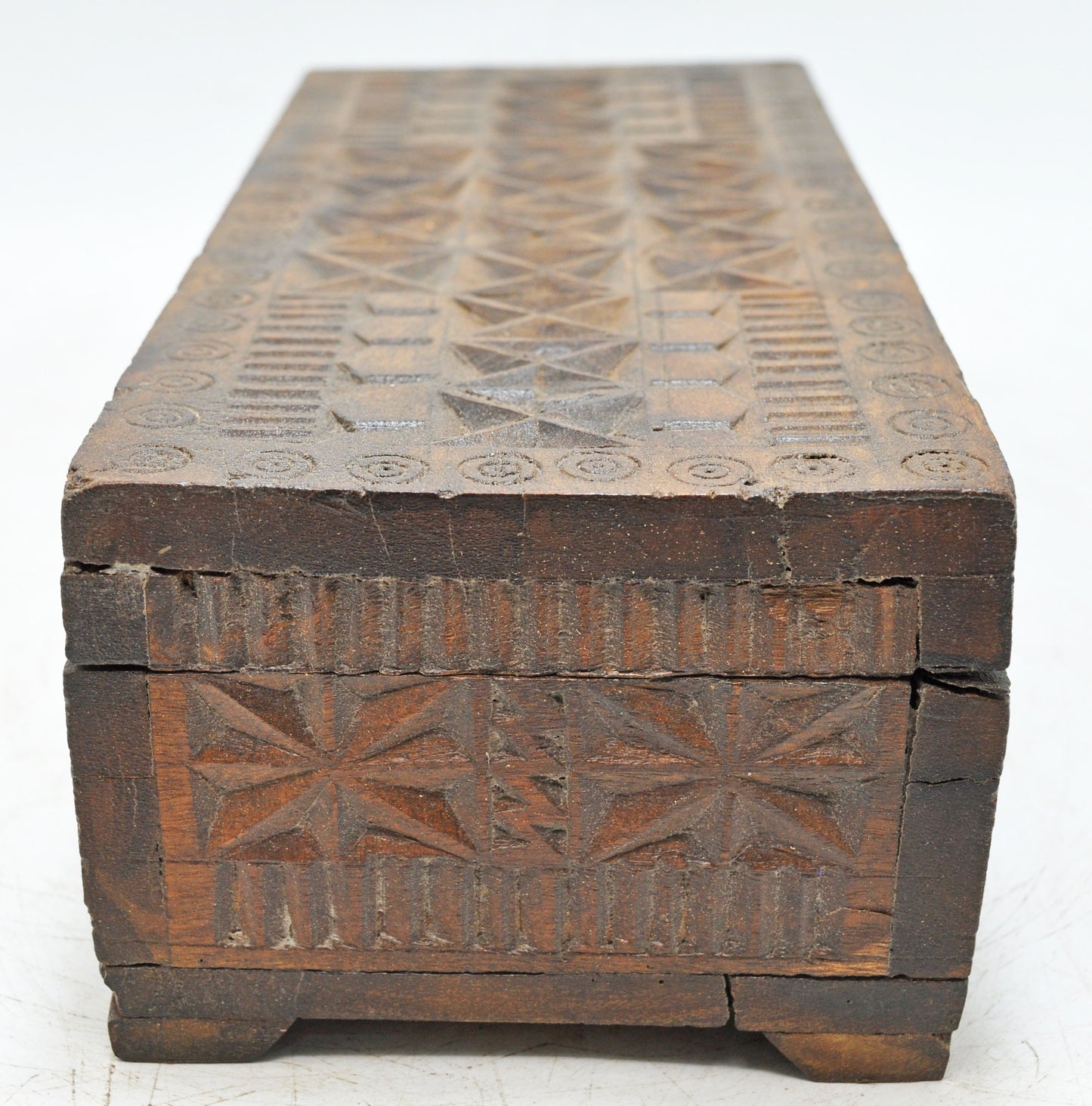 Vintage Wooden Storage Box Original Old Hand Crafted Carved