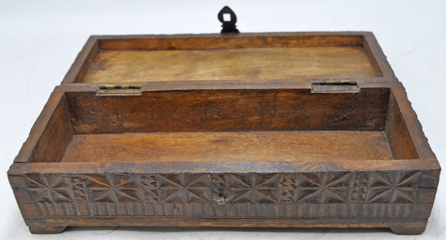 Vintage Wooden Storage Box Original Old Hand Crafted Carved