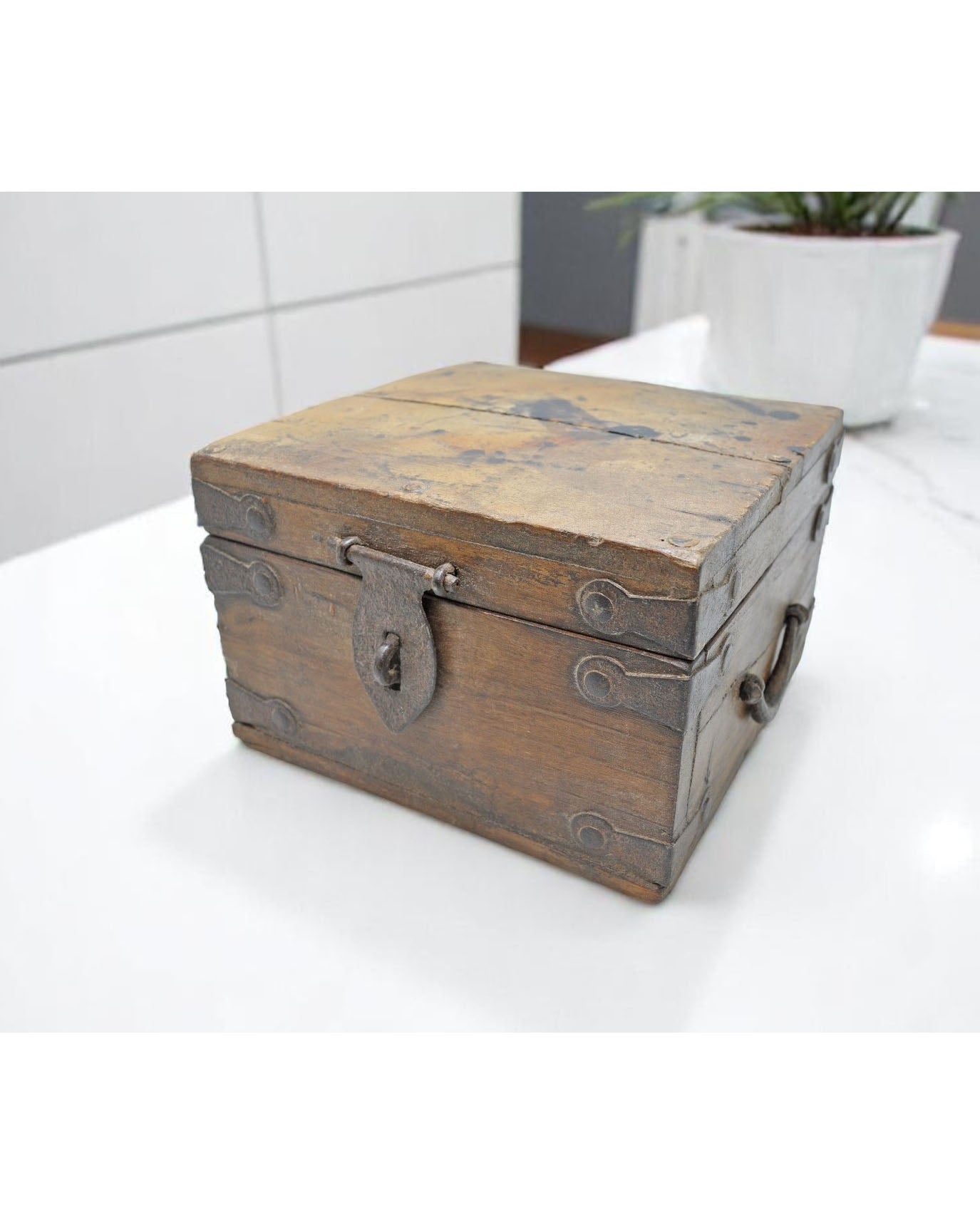 Vintage Wooden Square Storage Chest Box Original Old Hand Crafted
