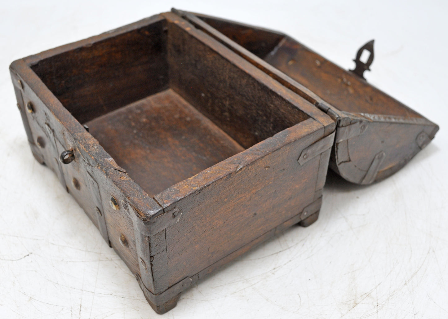 Vintage Wooden Half Round Top Storage Box Original Old Metal Fitted