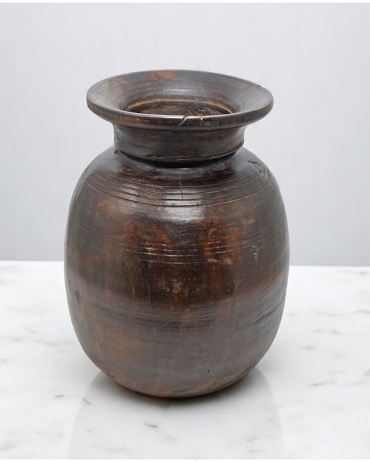 Antique Wooden Himalayan Water Pot Matka Original Old Hand Carved
