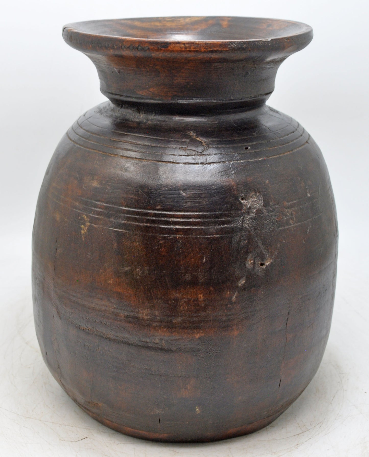 Antique Wooden Himalayan Water Pot Matka Original Old Hand Carved