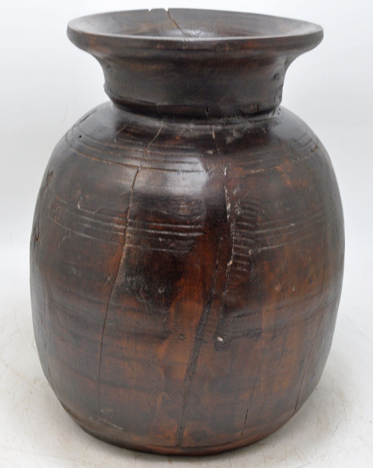 Antique Wooden Himalayan Water Pot Matka Original Old Hand Carved