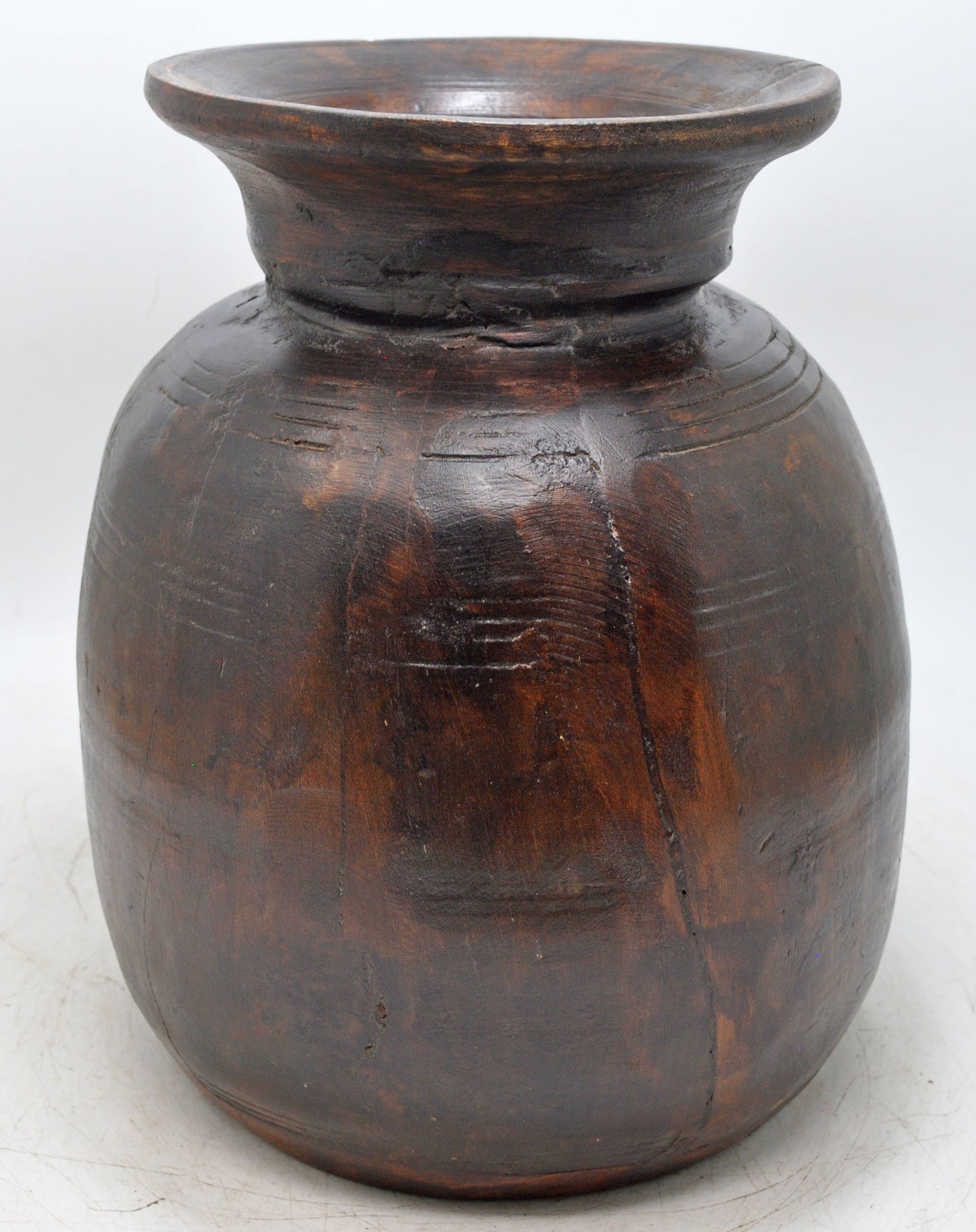Antique Wooden Himalayan Water Pot Matka Original Old Hand Carved