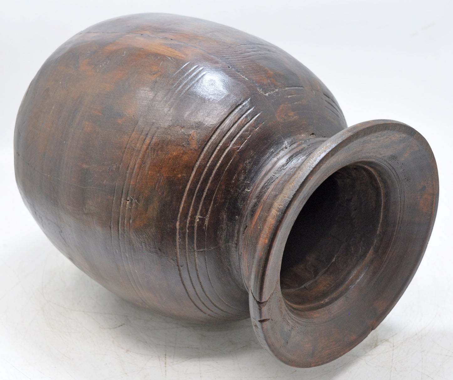 Antique Wooden Himalayan Water Pot Matka Original Old Hand Carved