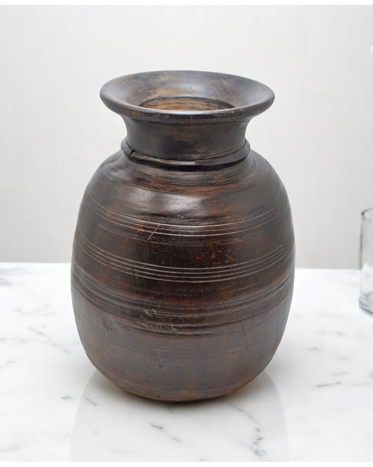Antique Wooden Himalayan Water Pot Matka Original Old Hand Carved